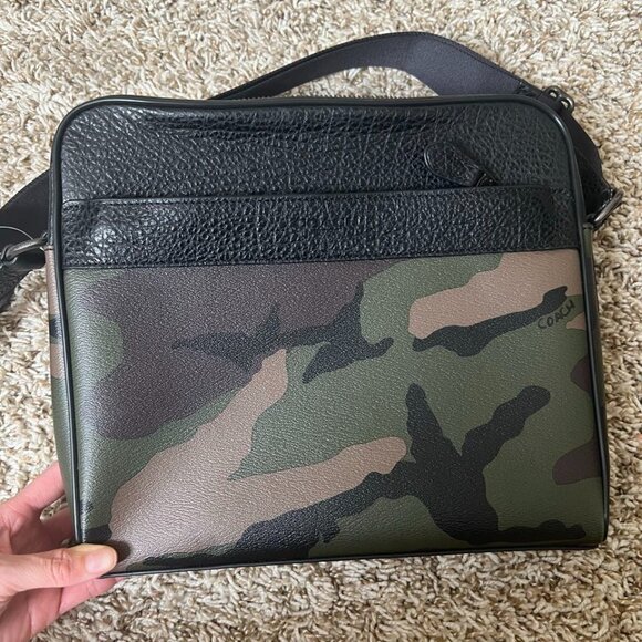 Coach Charles Camo Dark Green Multi Camera Crossbody Bag - Picture 1 of 10